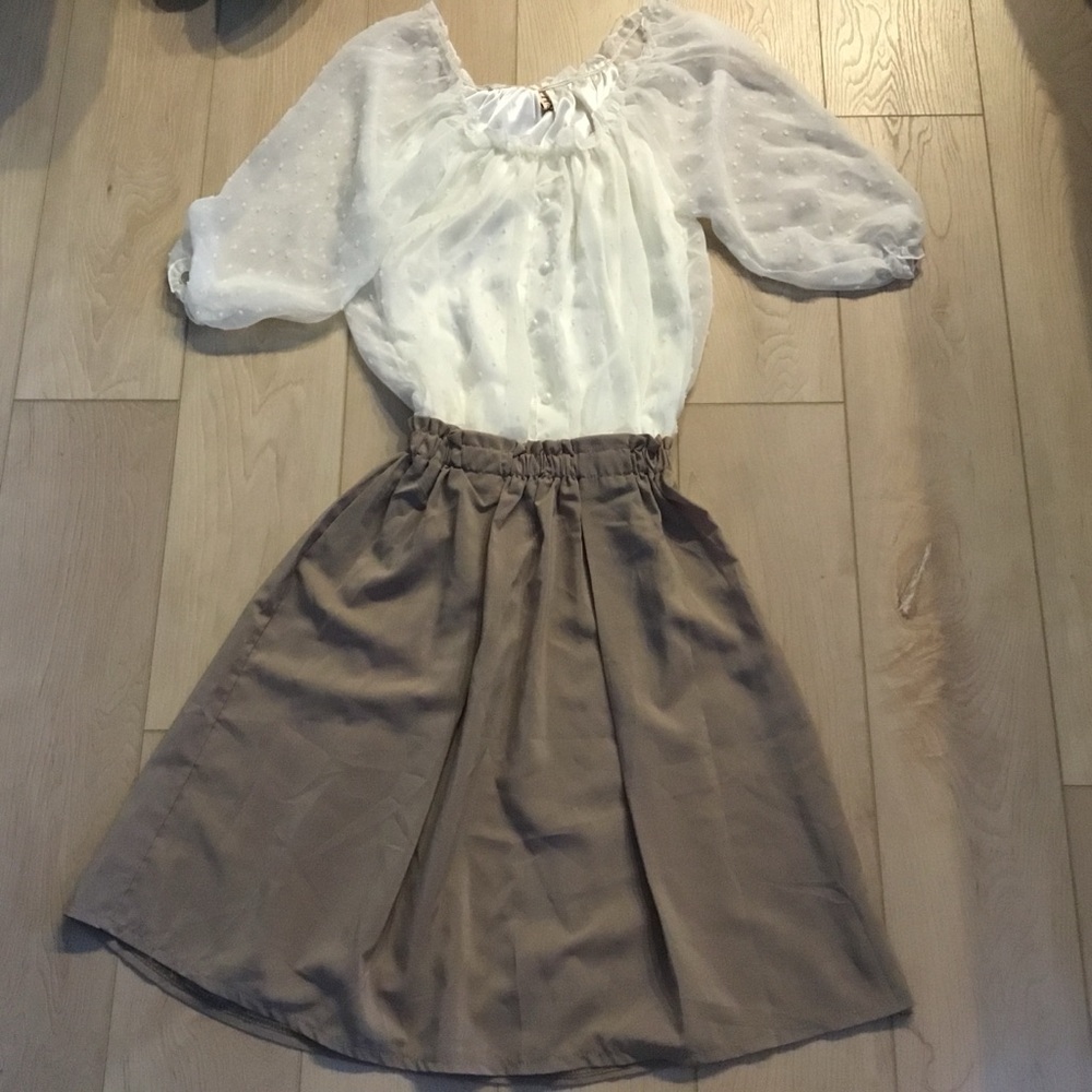 Chic Women's Cream and Tan A-Line Skirt